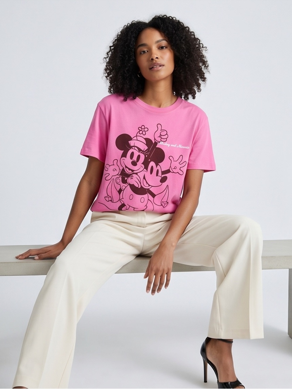 Disney Pink Mickey & Minnie Graphic Short Sleeve Tee tshirt size large X-Large